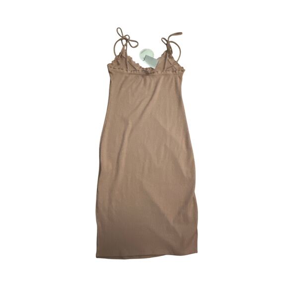 NWT M Lost + Wander Tie Sleeve Ribbed Midi Peach Pink Dress Sleeveless Stretch - Picture 4 of 5